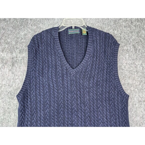 Izod Club Heavy Cable Knit Sweater Vest Men’s XL Navy Blue V-Neck Golf - Picture 2 of 6